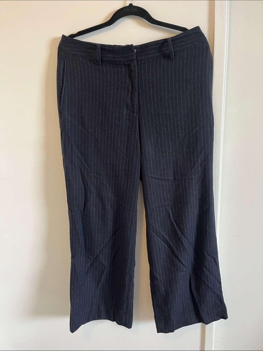 Banana Republic Navy Pinstripe Wide-Leg Trousers